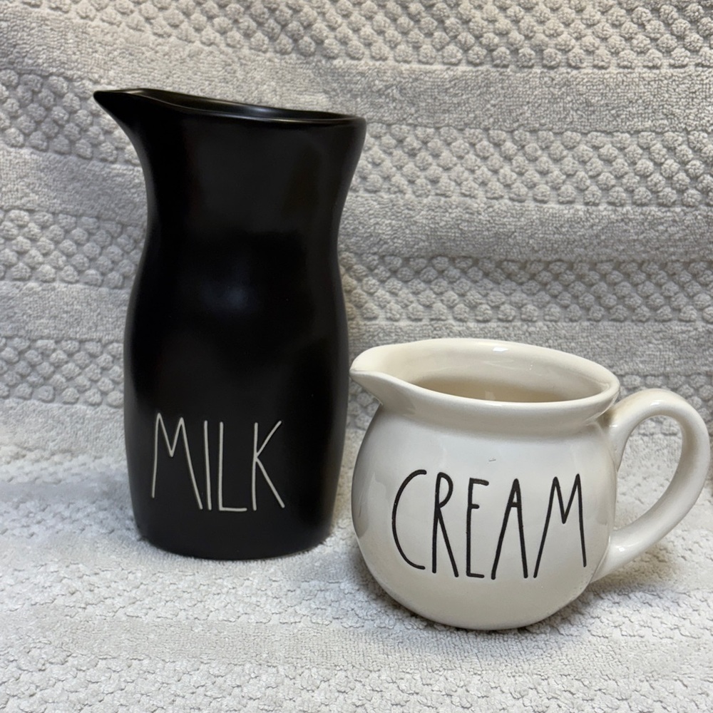 Rae Dunn Black and White Milk and Cream Pitcher Set